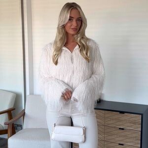 H&M Fringed Jacket Cream New